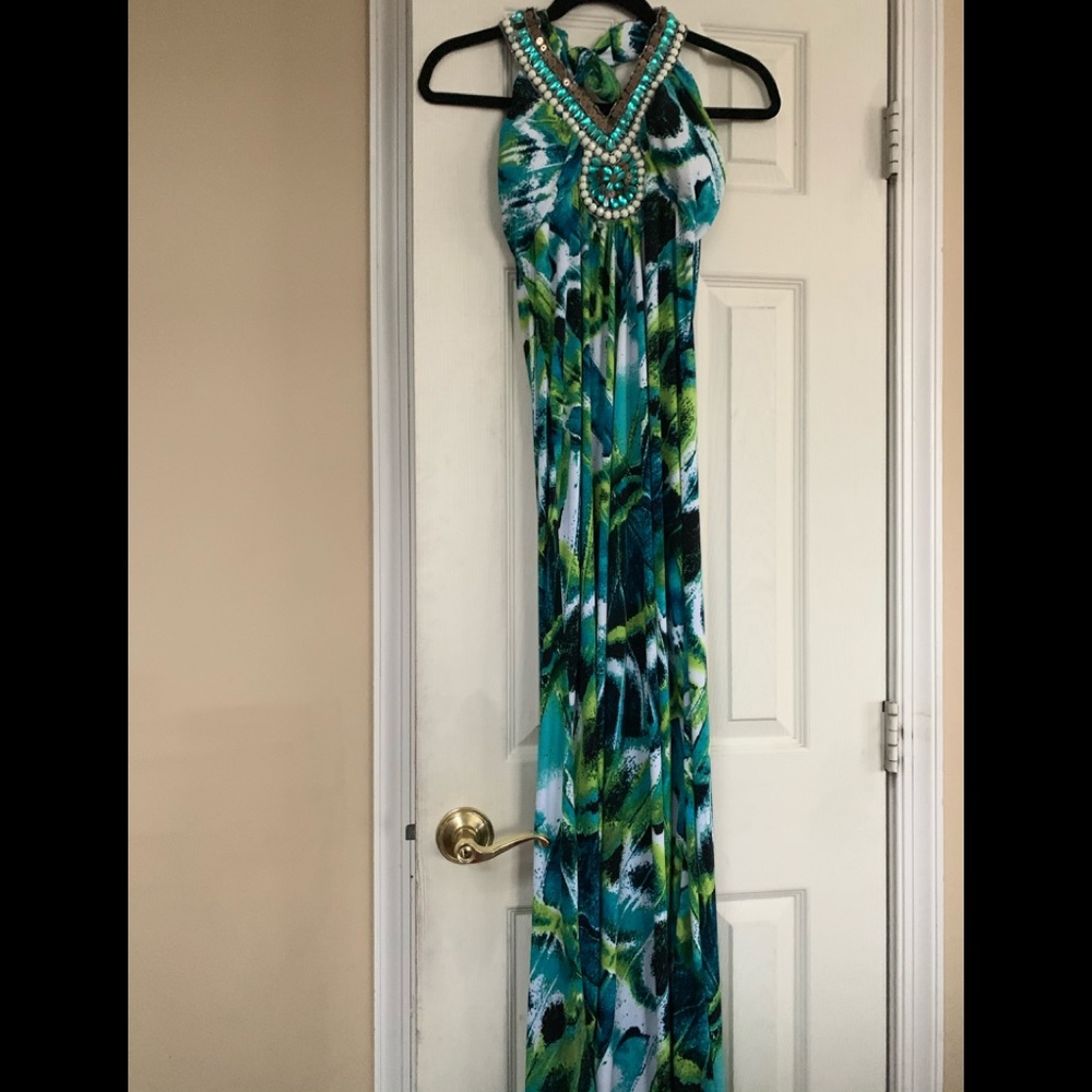 Beautiful butterfly colorful designed maxi halter dress